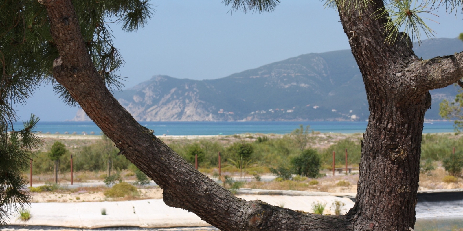 Troia - Stunning view from the lake over the dunes onto the coast with Arrabida in the background